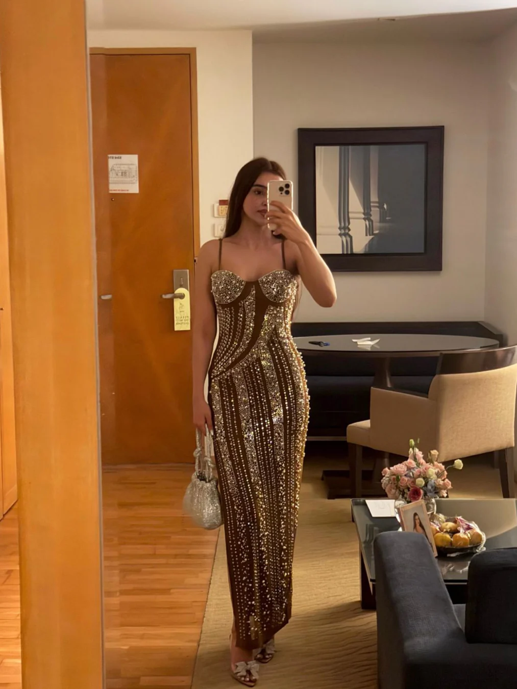 Rubert Embellished Party Maxi Dress in Beige - Image 10