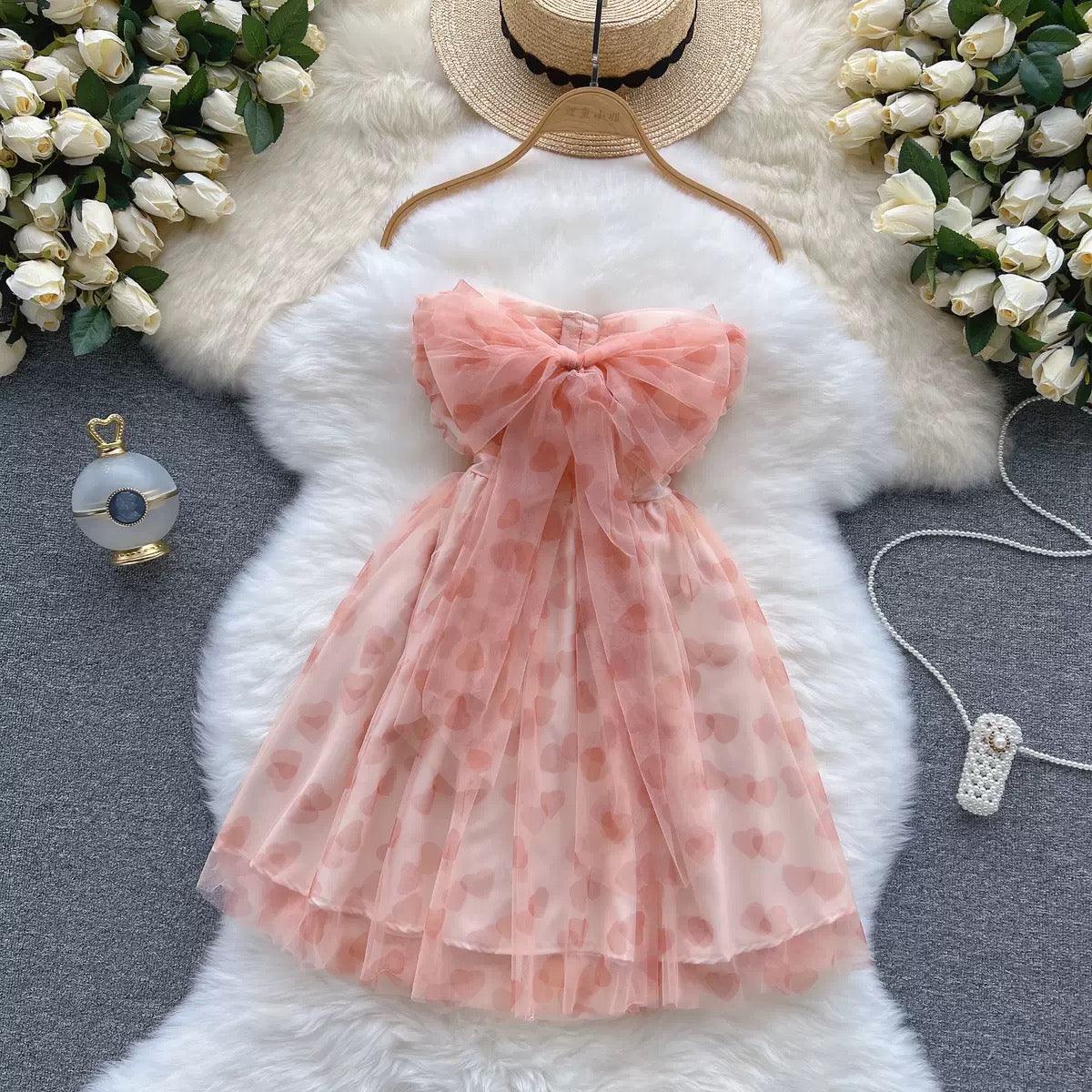 Rubert Mesh Detail Party Dress In Peach - Image 4