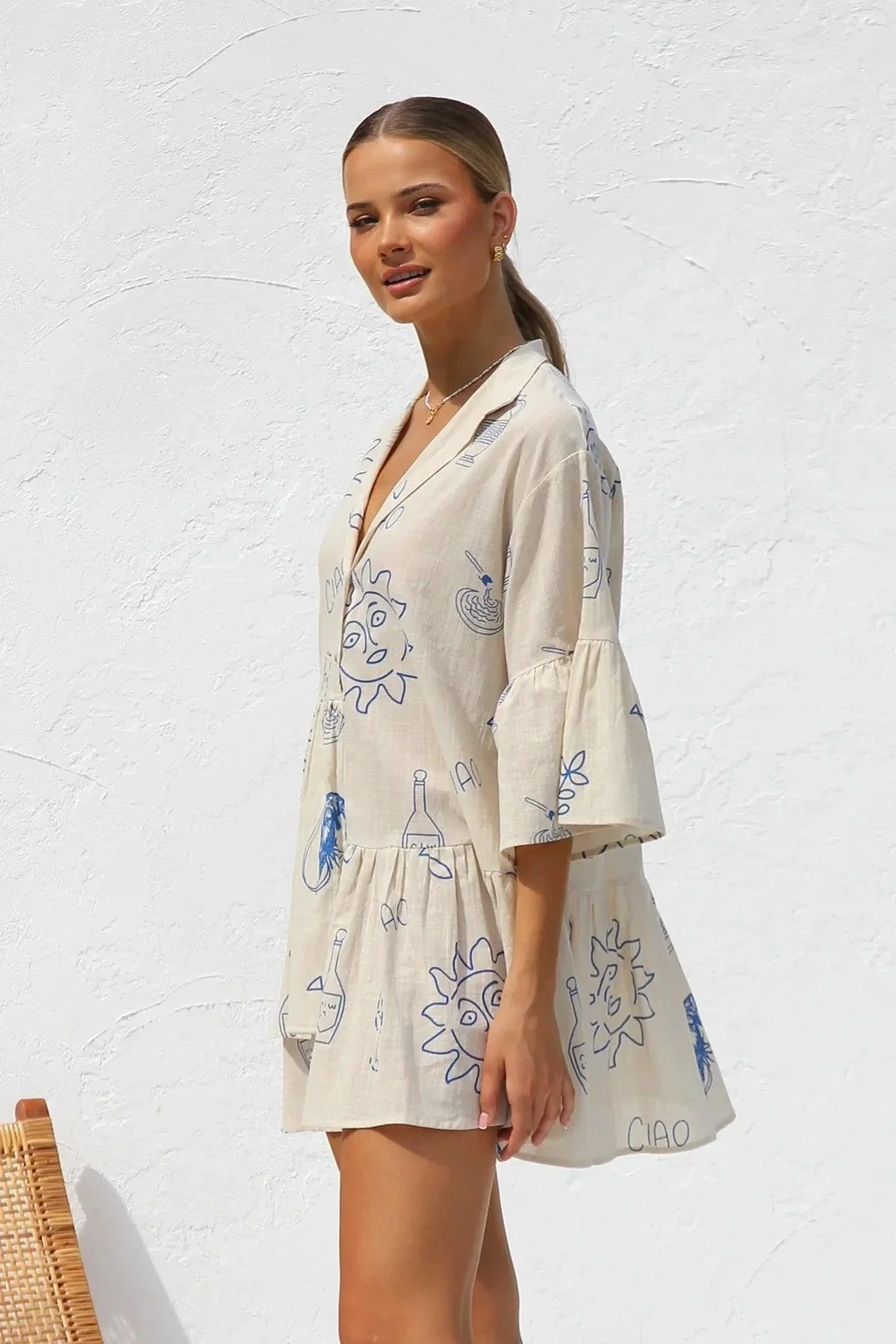Rubeya Breezy Summer Dress In Beige - Image 5