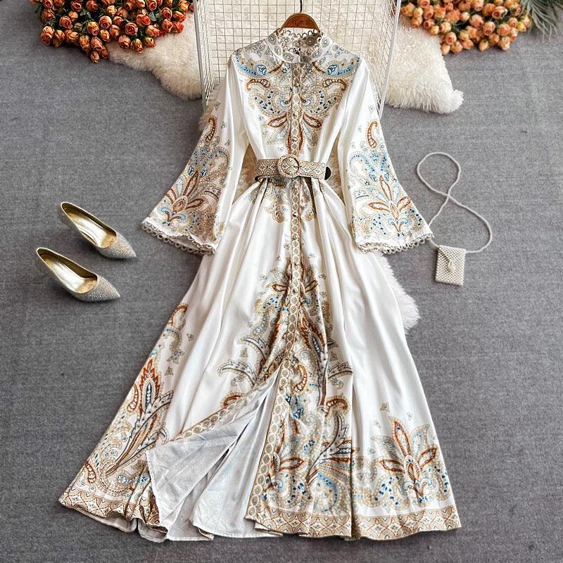 Rubeya Vintage Statement Maxi Dress In White - Image 2