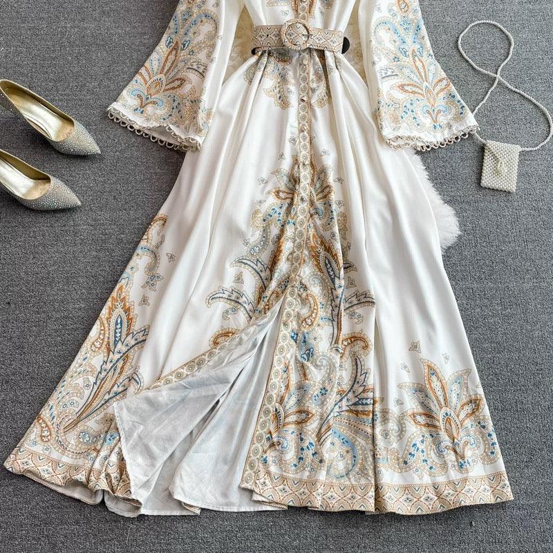 Rubeya Vintage Statement Maxi Dress In White - Image 5