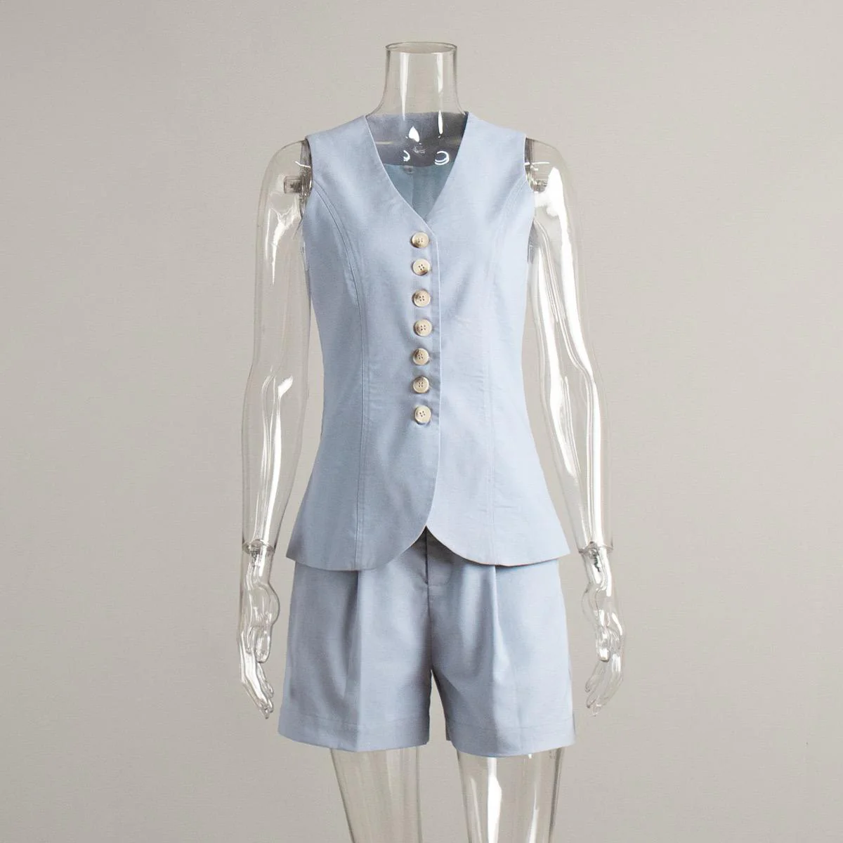Russell Statement Linen Vest Coord Set In Blue - Image 2