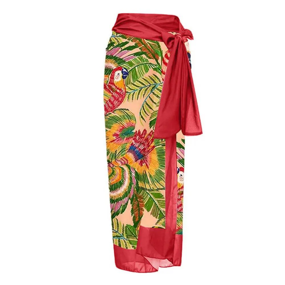 Ruther swimsuit with Sarong Skirt in Red - Image 3