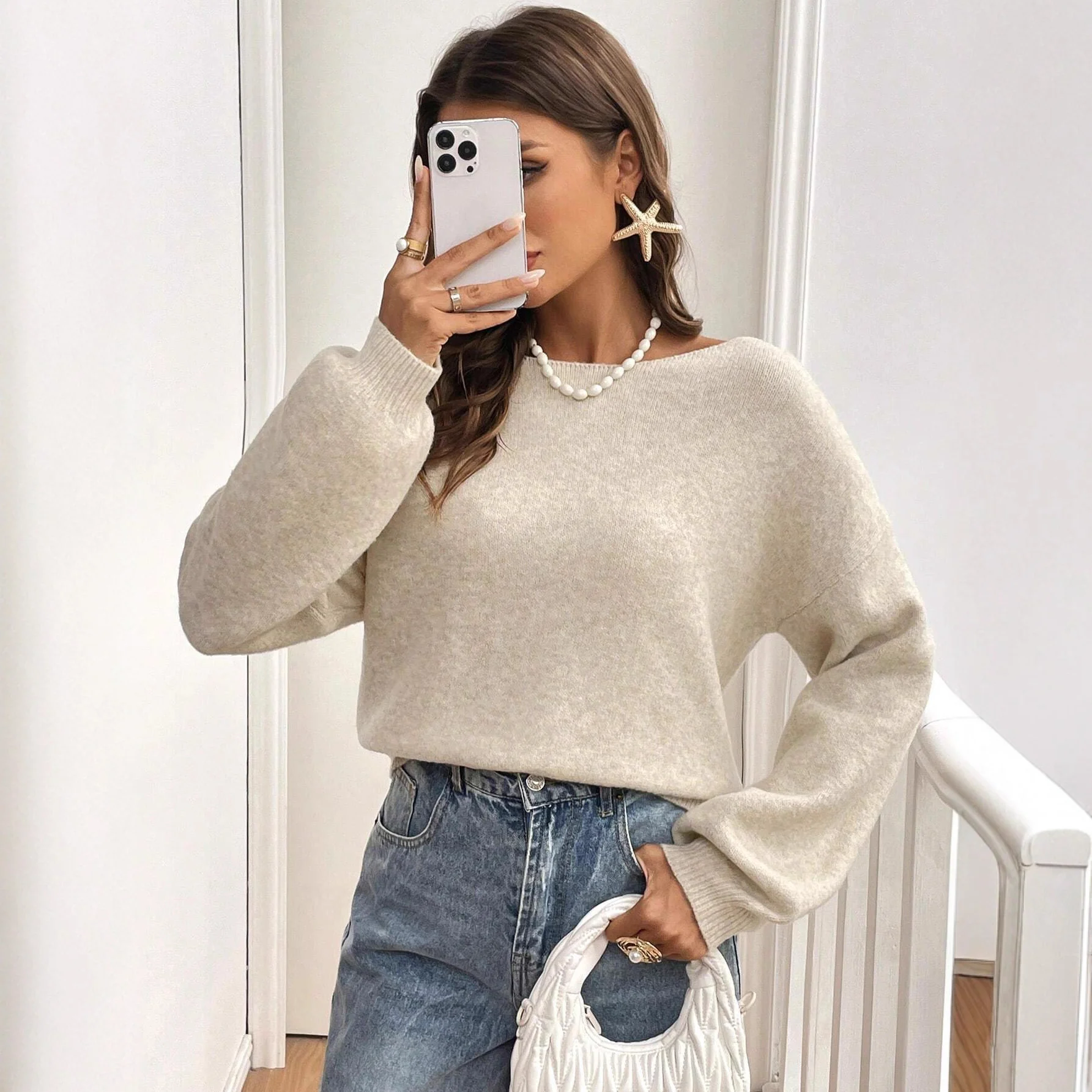 Rylee Bow Oversized Cardigan In Beige - Image 2
