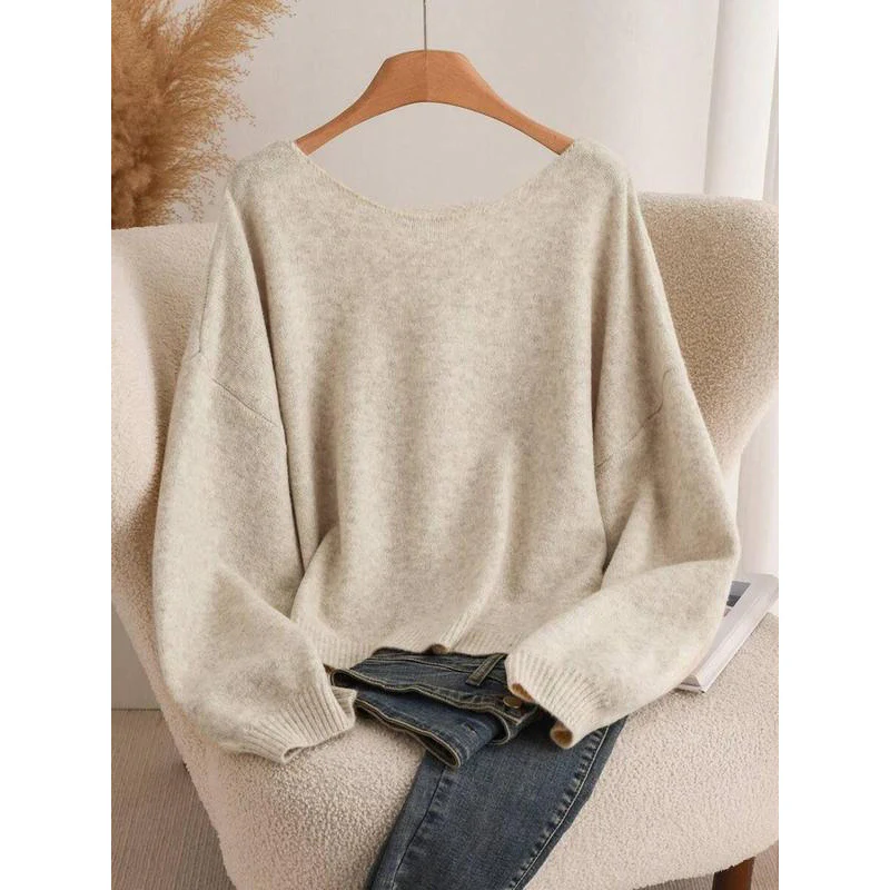 Rylee Bow Oversized Cardigan In Beige - Image 5