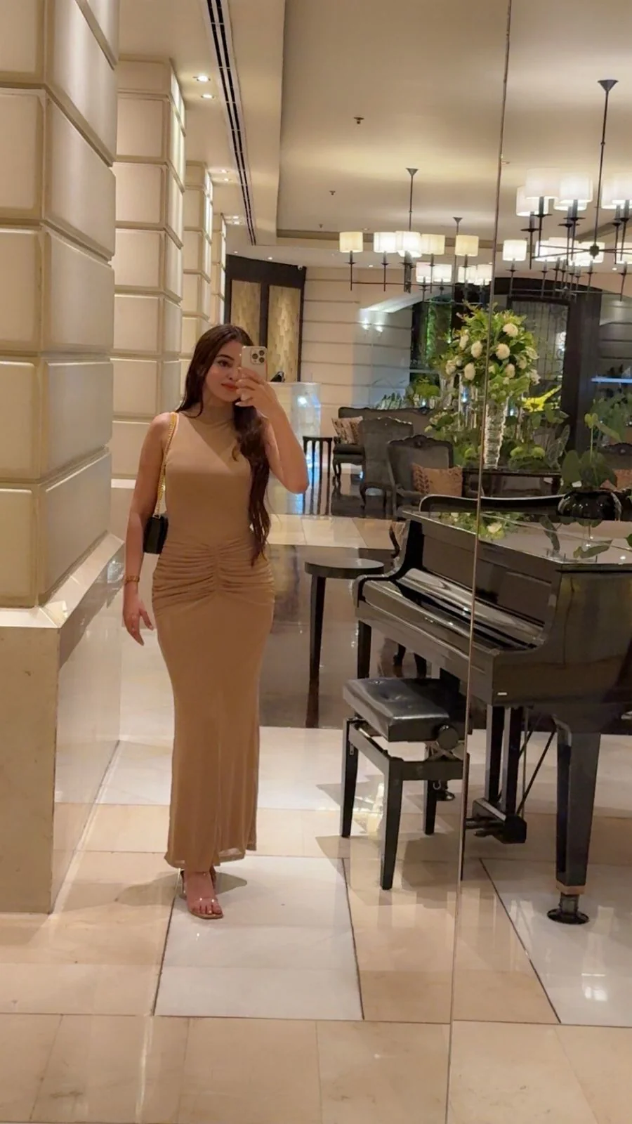 Saddle Statement Bodycon Maxi Dress In Brown - Image 6