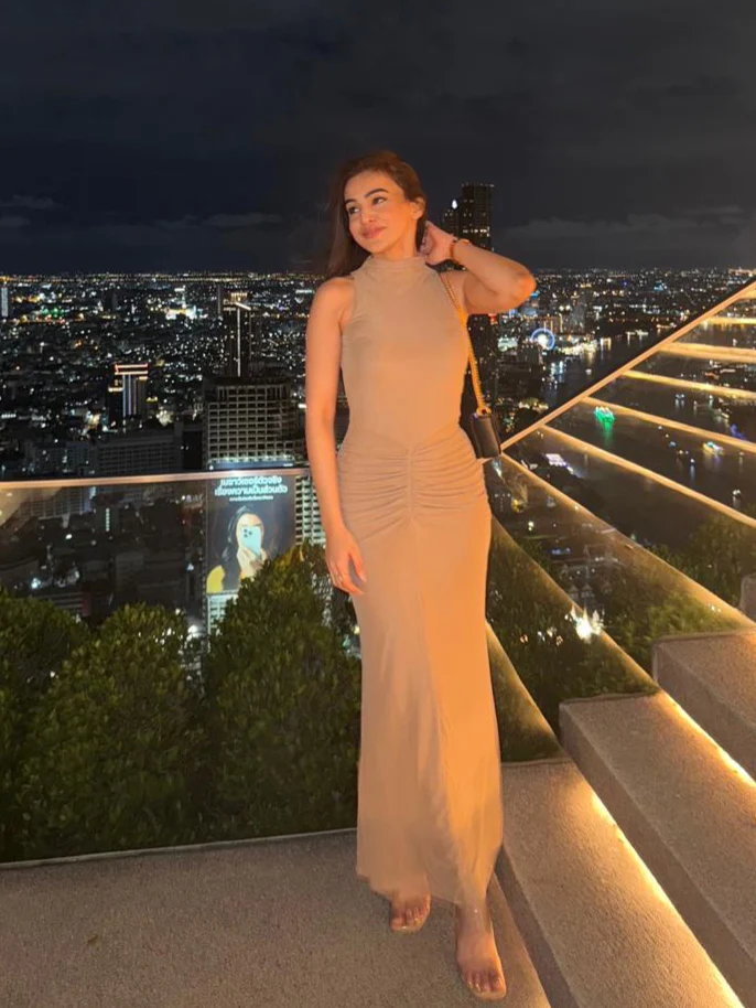 Saddle Statement Bodycon Maxi Dress In Brown - Image 8