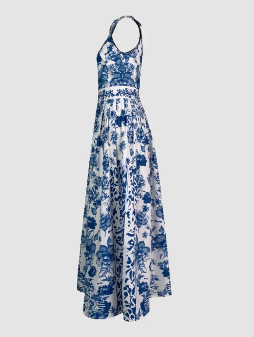 Saffron Halterneck Floral Maxi Dress In Blue - Image 6
