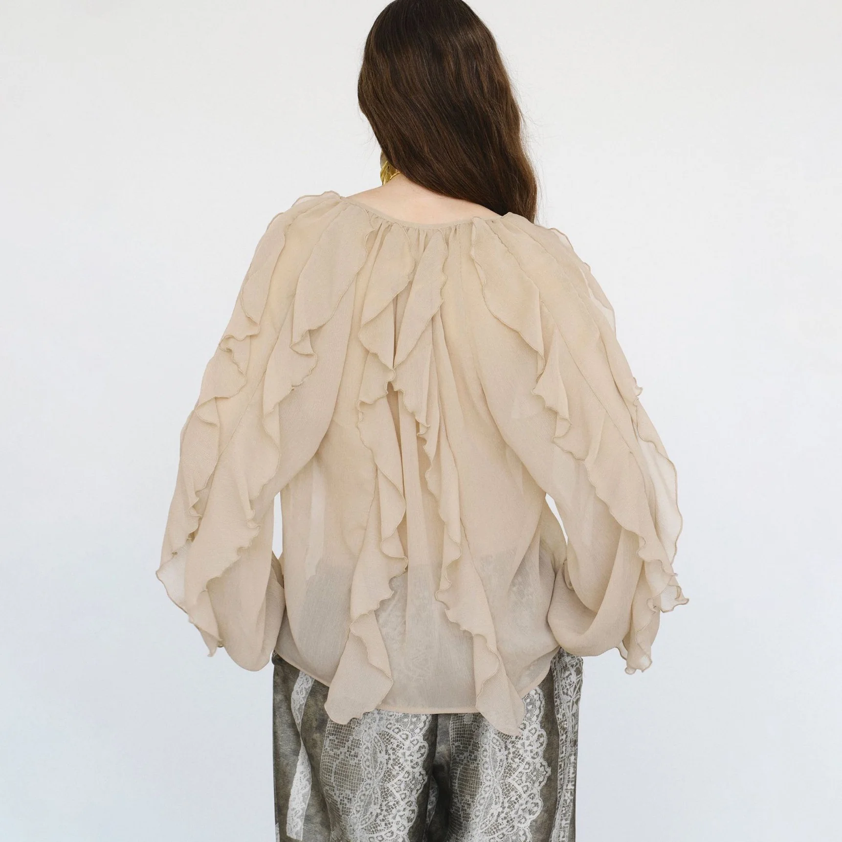 Saga Ruffled Top In Beige - Image 6
