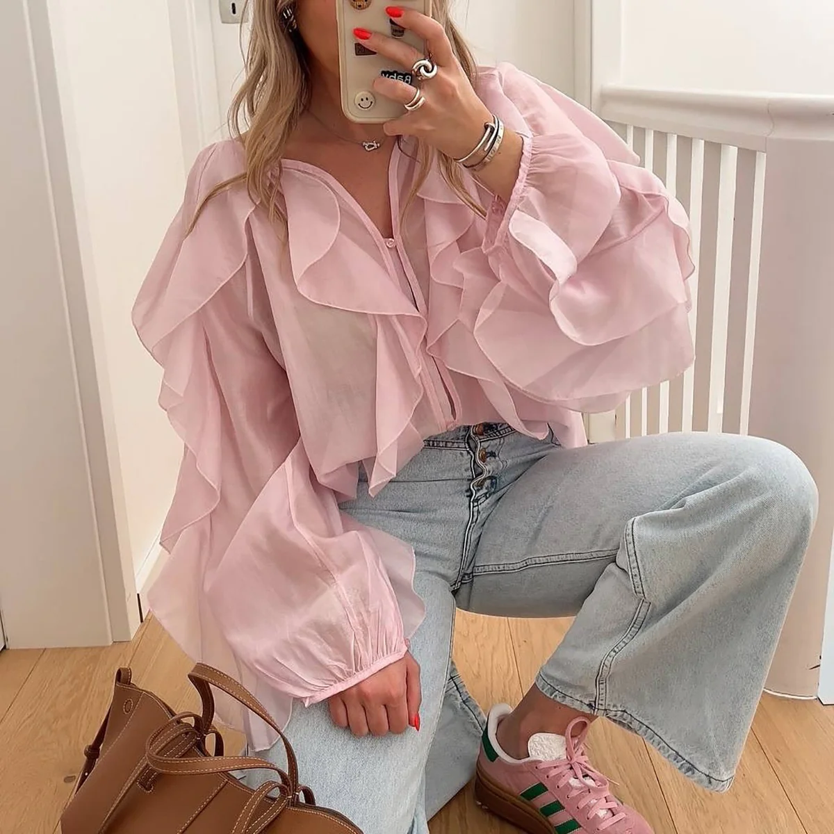 Saga Ruffled Top In Pink - Image 3