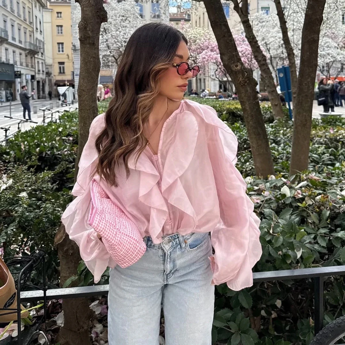 Saga Ruffled Top In Pink - Image 4