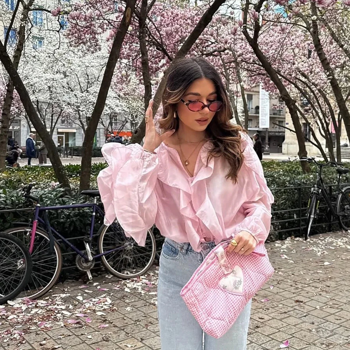 Saga Ruffled Top In Pink - Image 6