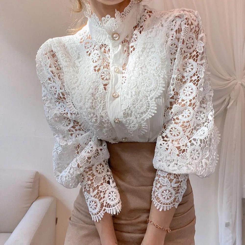 Sale Luxury Lace Blouse In White - Image 4