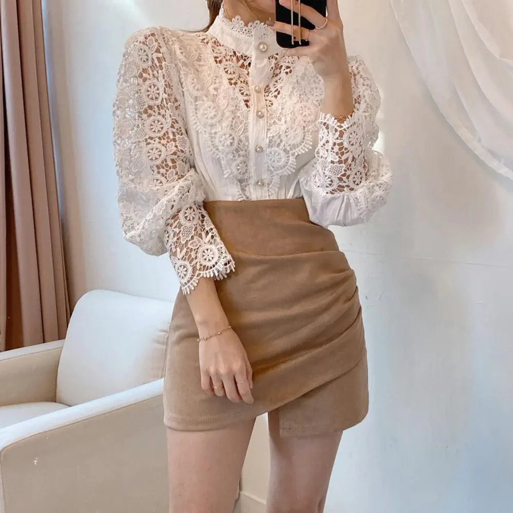 Sale Luxury Lace Blouse In White - Image 2