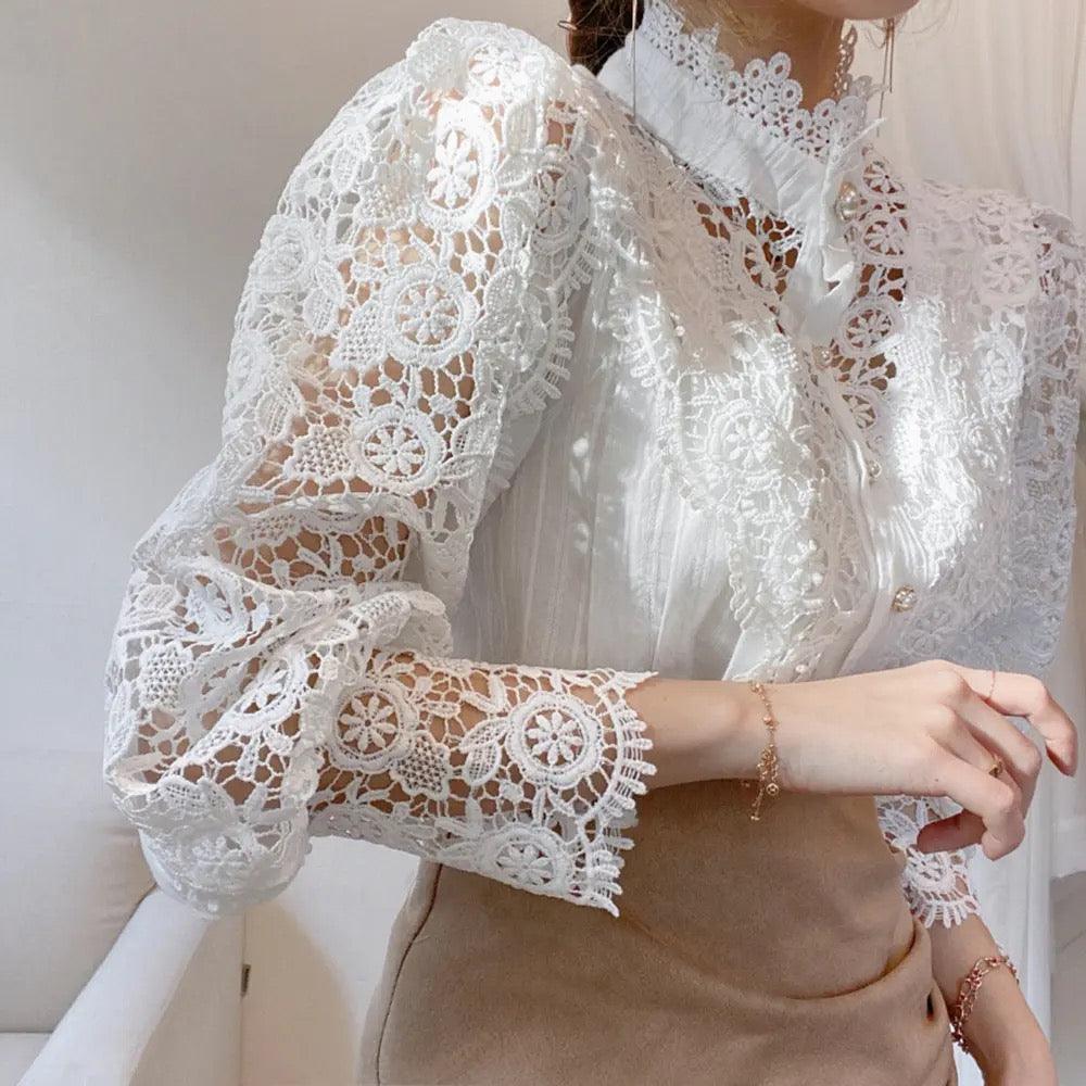 Sale Luxury Lace Blouse In White - Image 3