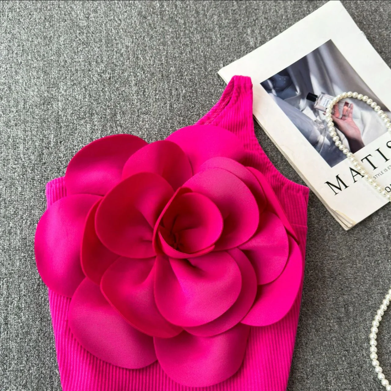 Saly Rosette Oneshoulder Top In Pink - Image 4