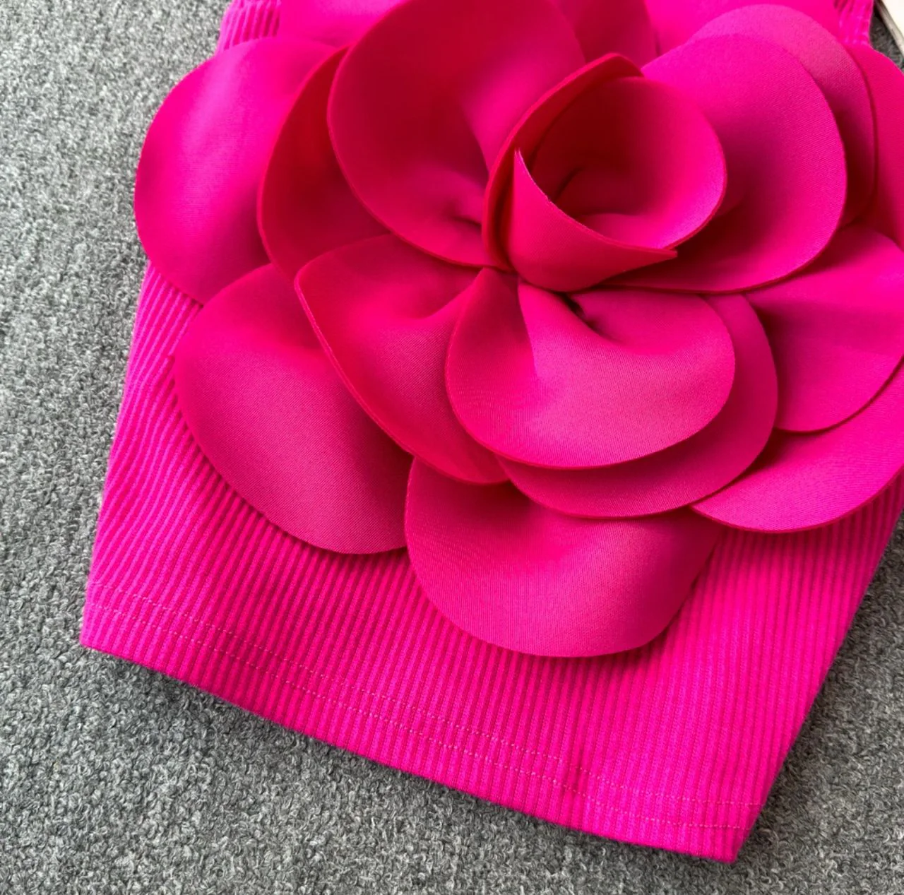 Saly Rosette Oneshoulder Top In Pink - Image 2