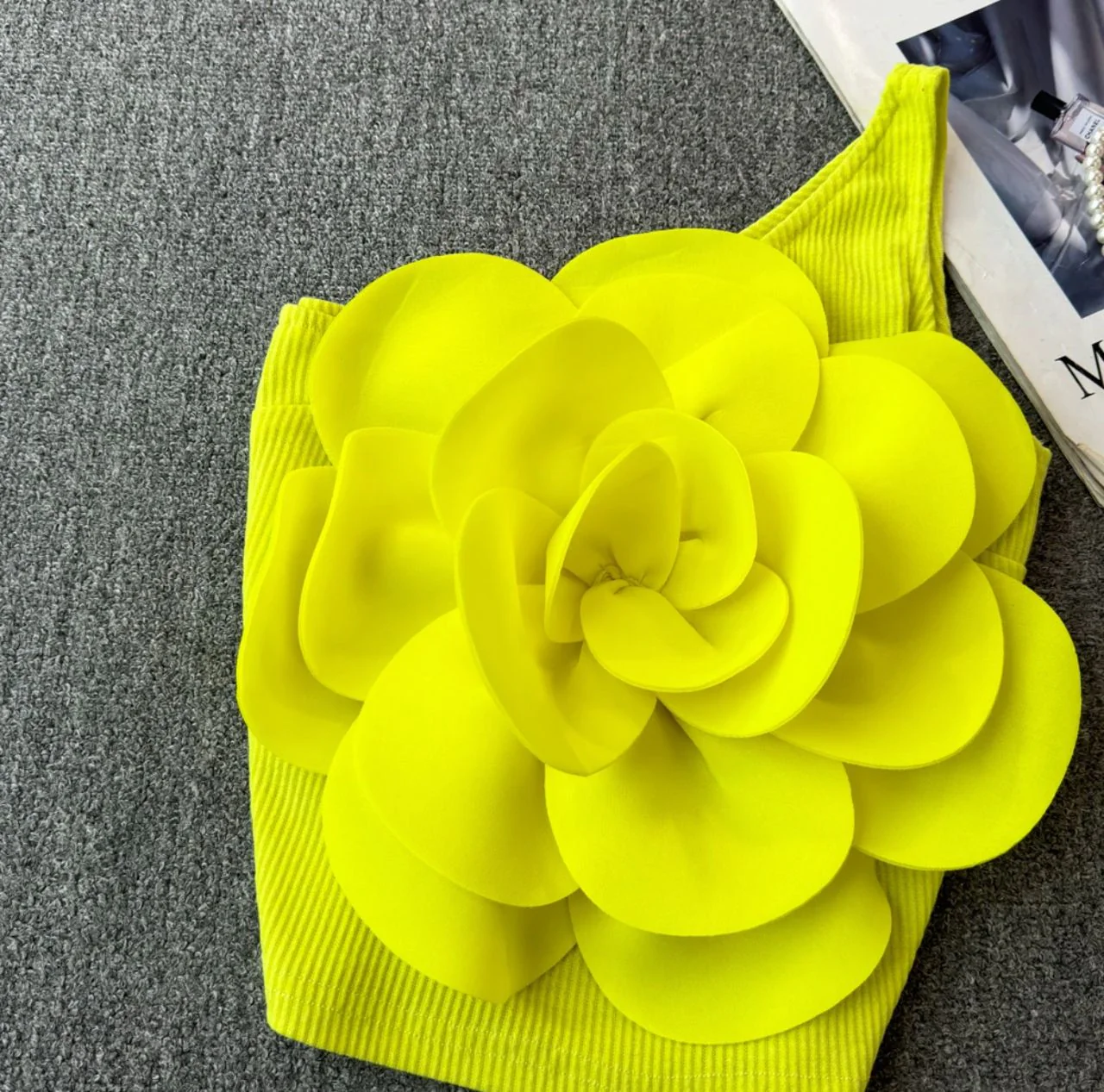 Saly Rosette Oneshoulder Top In Neon - Image 2