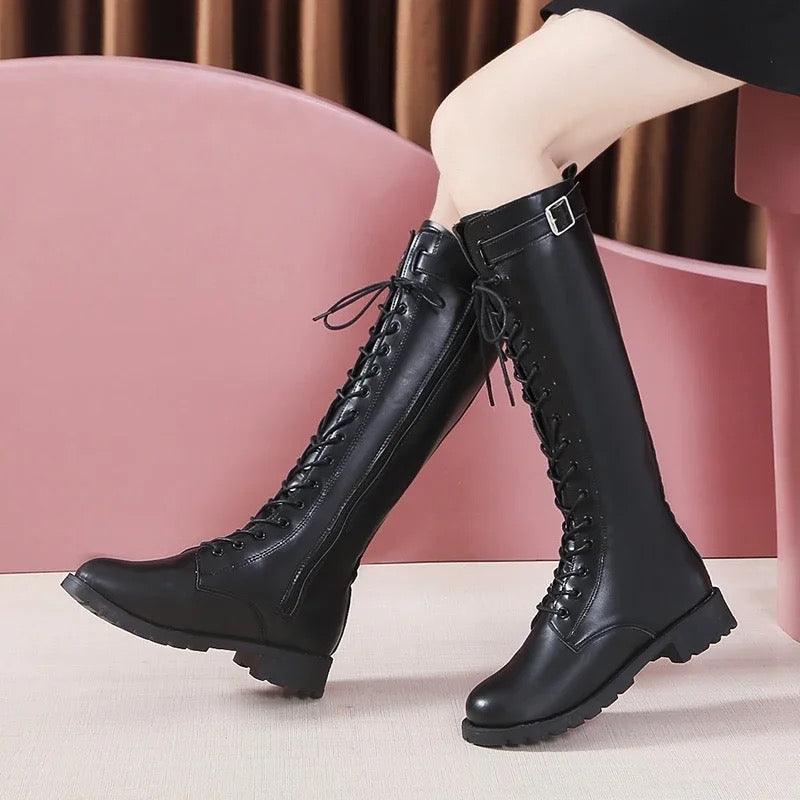 Samai Laceup Platform Boots In Black - Image 3