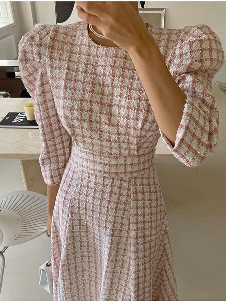Samaica Elegant Tweed Dress In Pink - Image 3