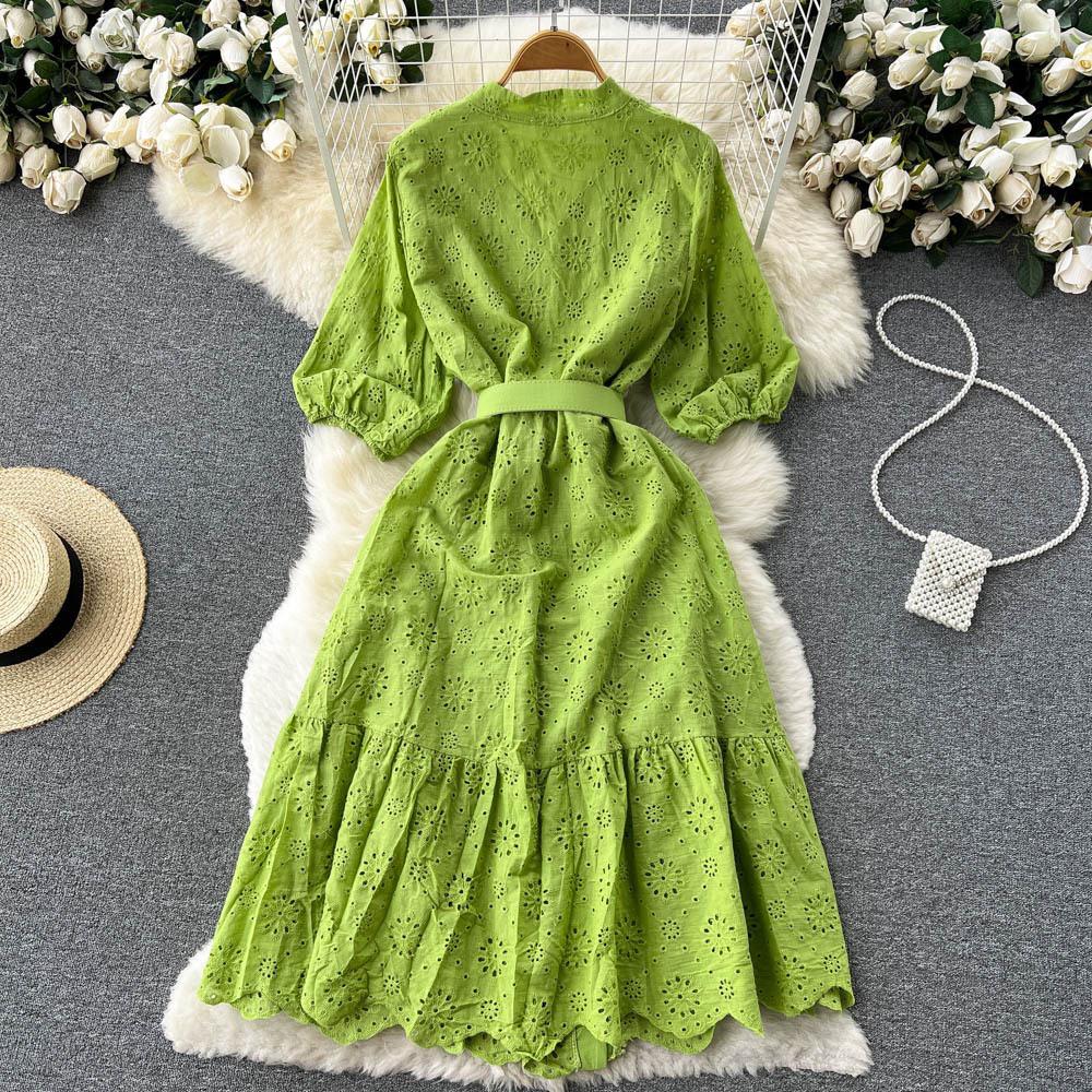 Sansa Eyelet Cotton Dress In Green - Image 2