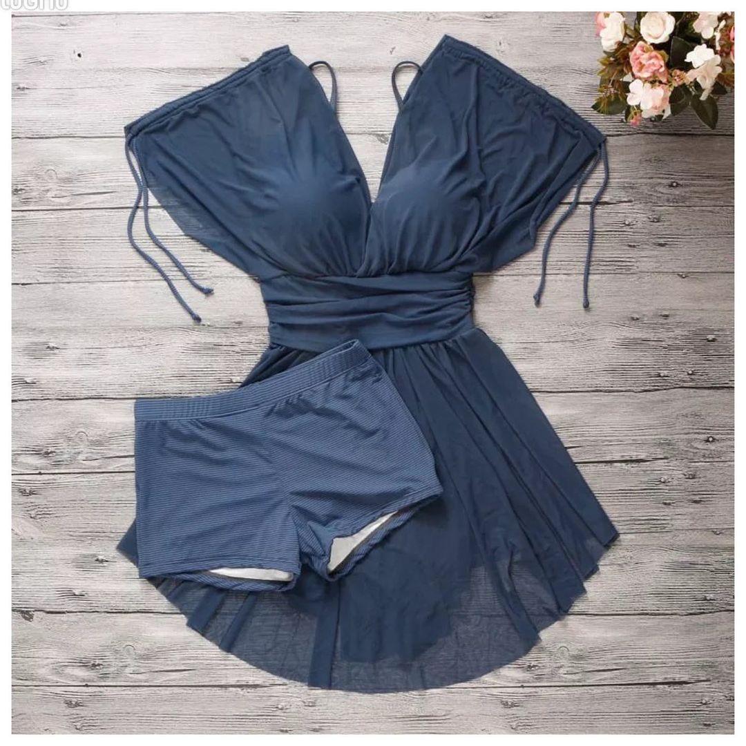 Santorini Two Piece Swimsuit In Navy Blue - Image 4
