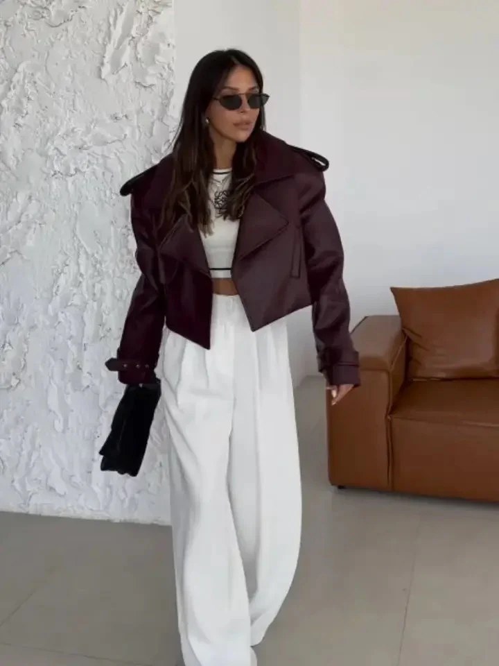 Sara Premium Leather Jacket in Burgundy - Image 2