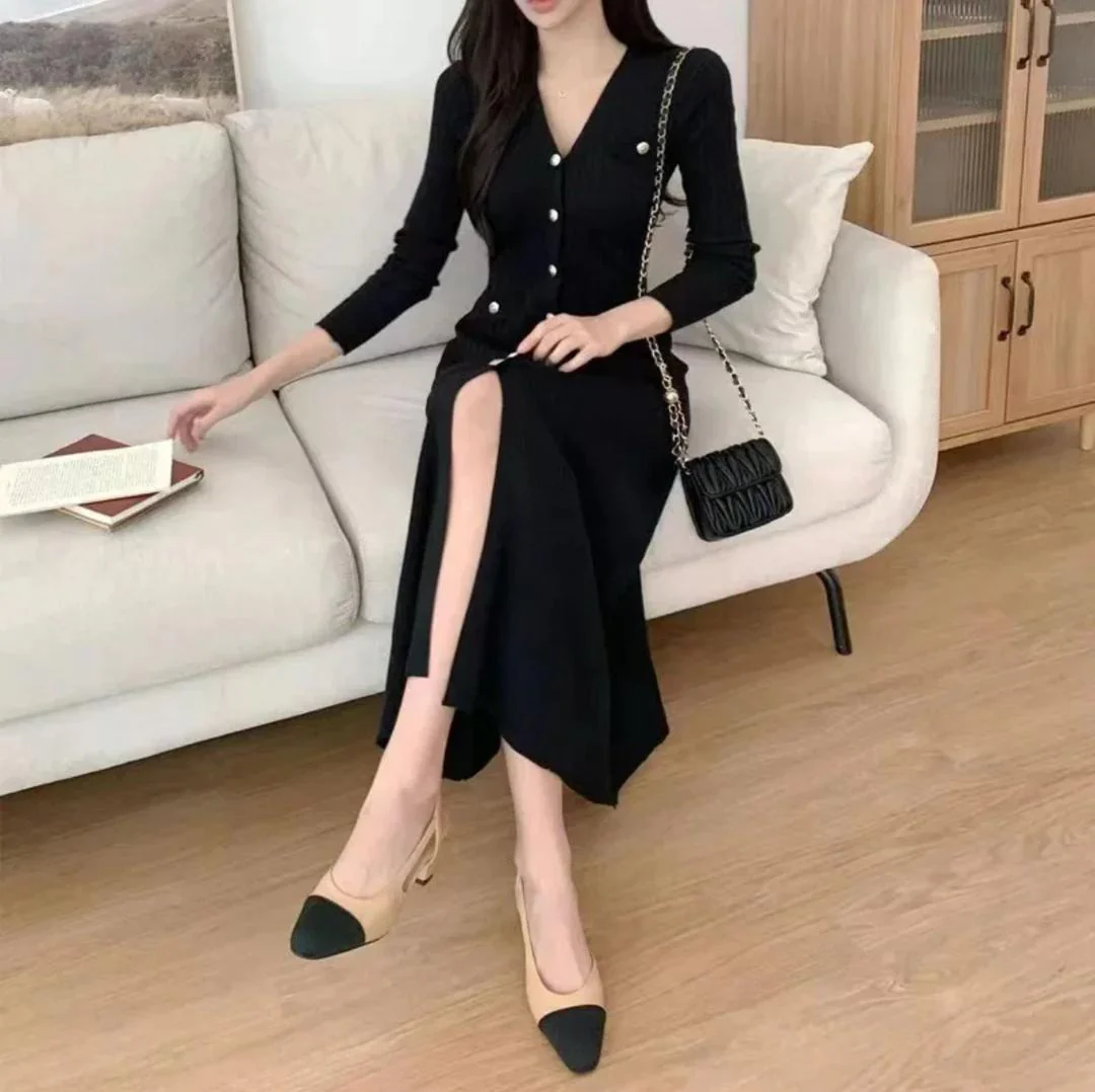 Sarah Luxe Soft Knit Dress In Black - Image 3