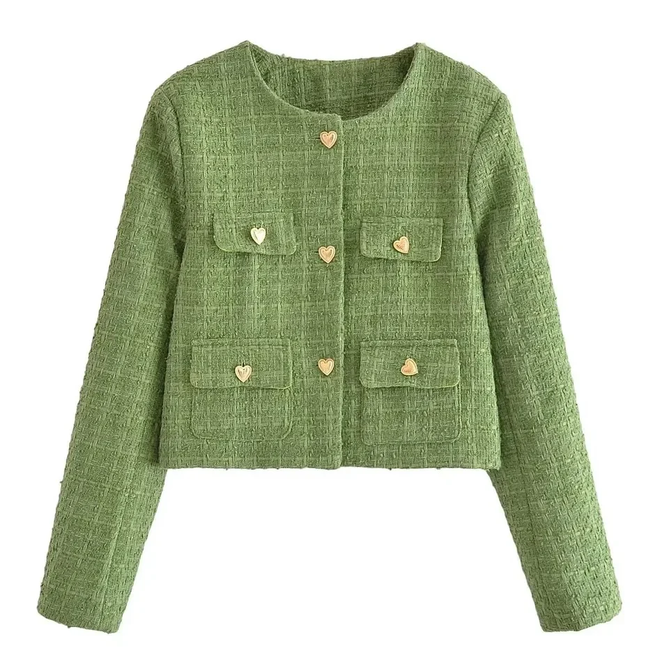 Sare Luxe Tweed 2 Pc Set - Set of Jacket and Skirt In Olive - Image 5