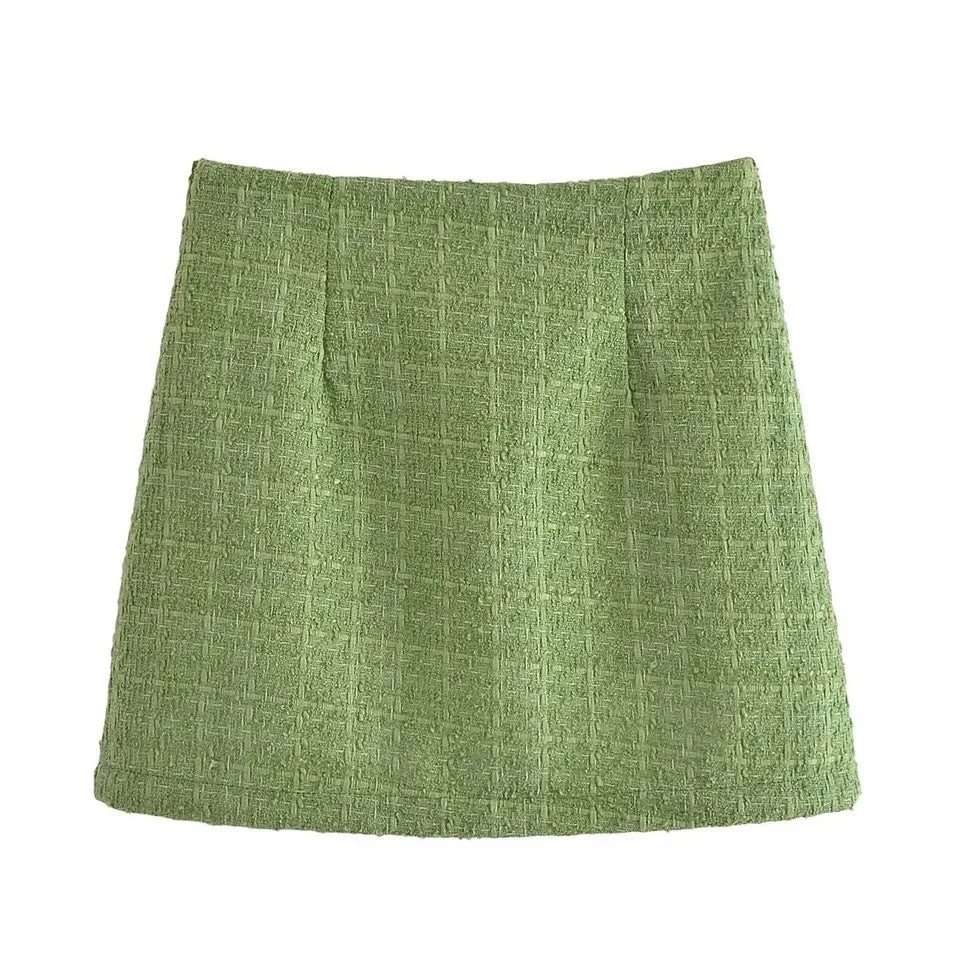 Sare Luxe Tweed 2 Pc Set - Set of Jacket and Skirt In Olive - Image 6