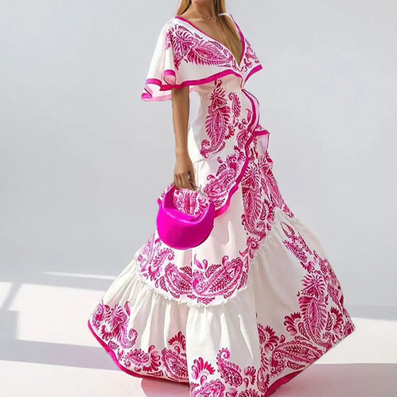 Satina Printed Ruffle Holiday Dress