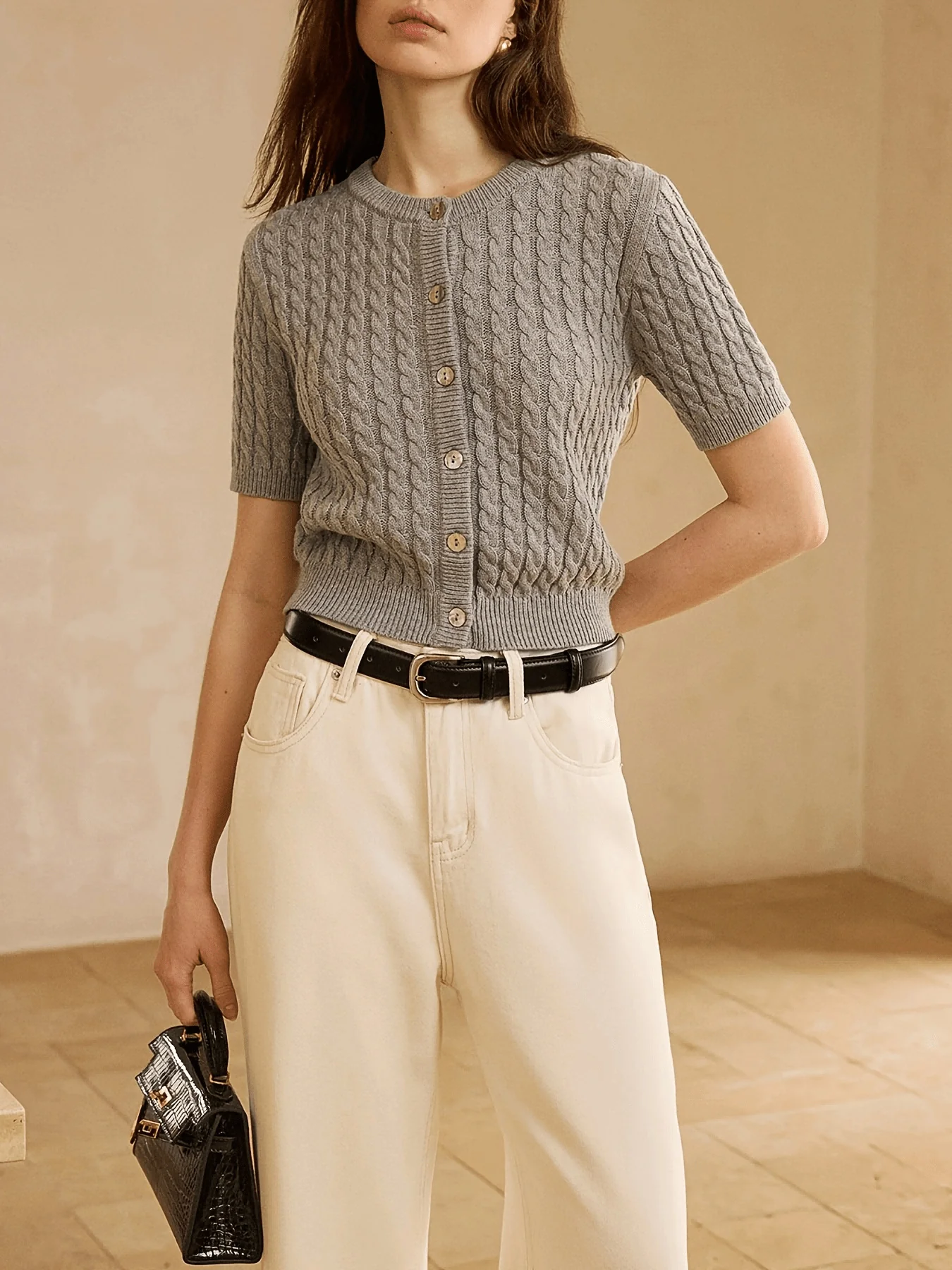 Selene Winter Knit Top In Grey