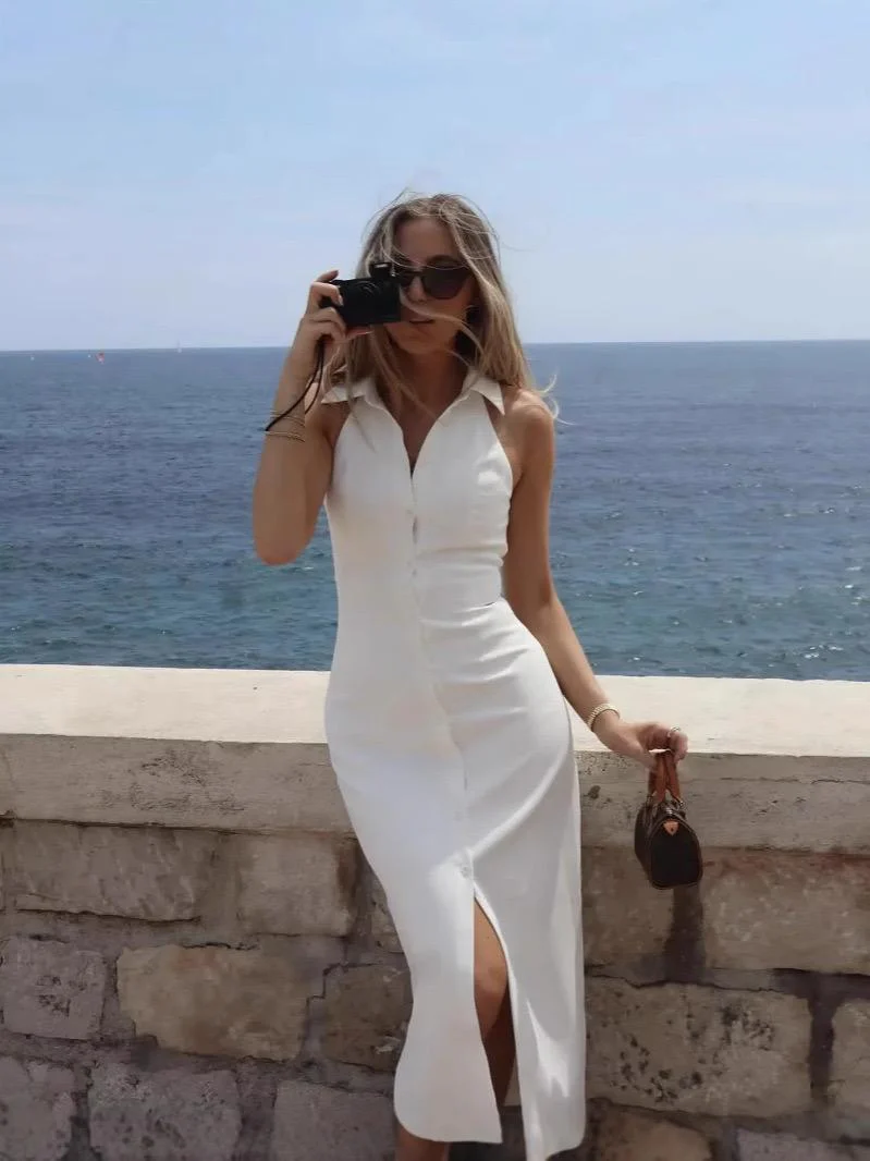 Semi Statement Summer Dress In White - Image 2