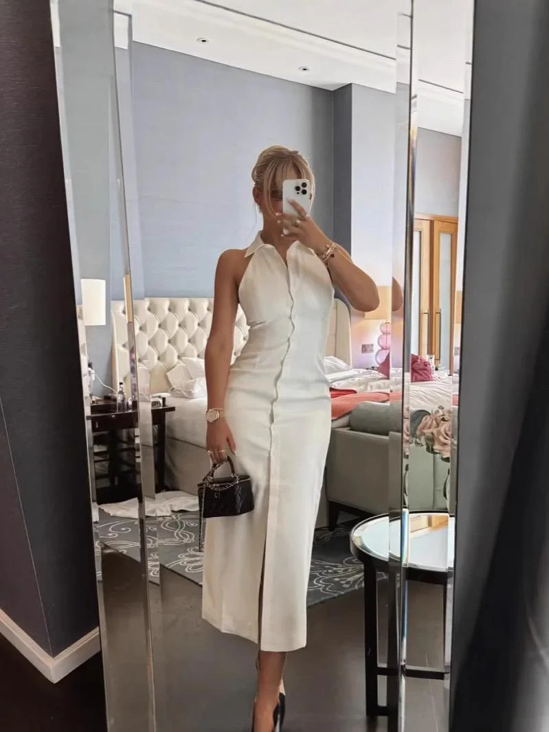 Semi Statement Summer Dress In White - Image 4