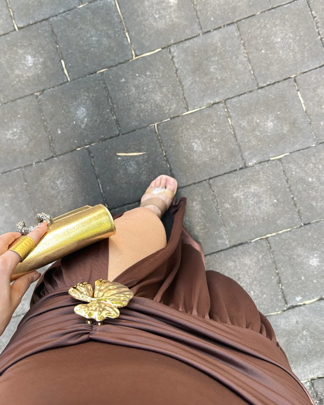 Serafina Luxe Slit Cut Maxi Dress In Brown - Image 12