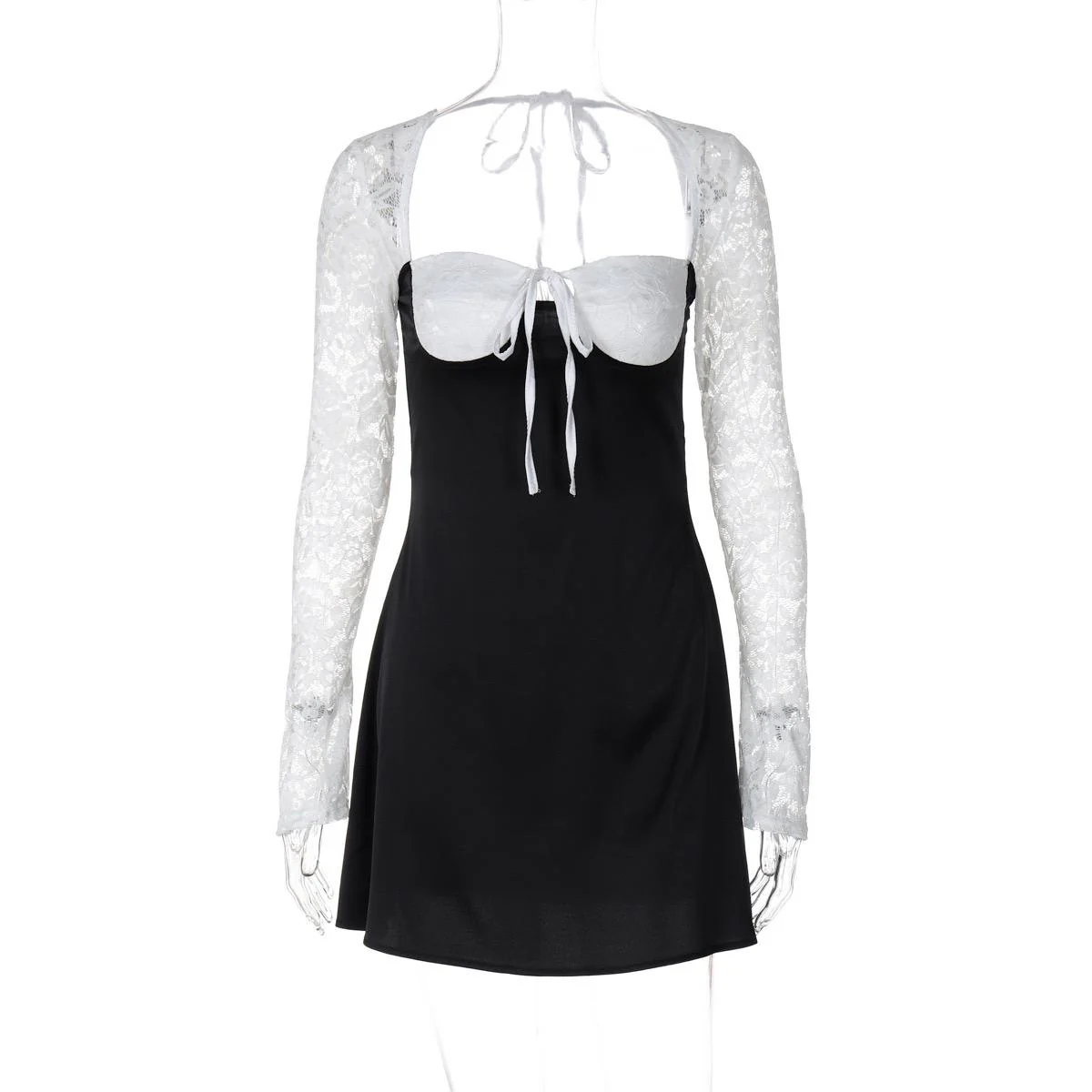 Serbia Lace Mini Dress In Black - Image 3