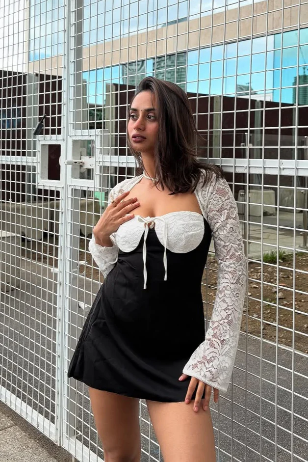 Serbia Lace Mini Dress In Black - Image 4
