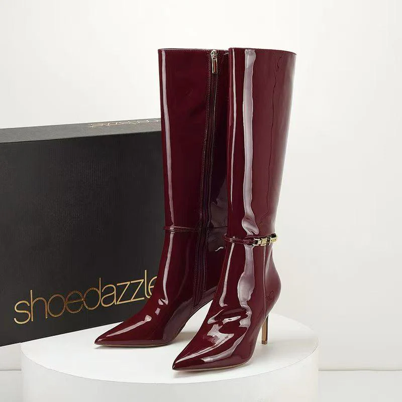 Sergey Pointed Leather Boots In Wine