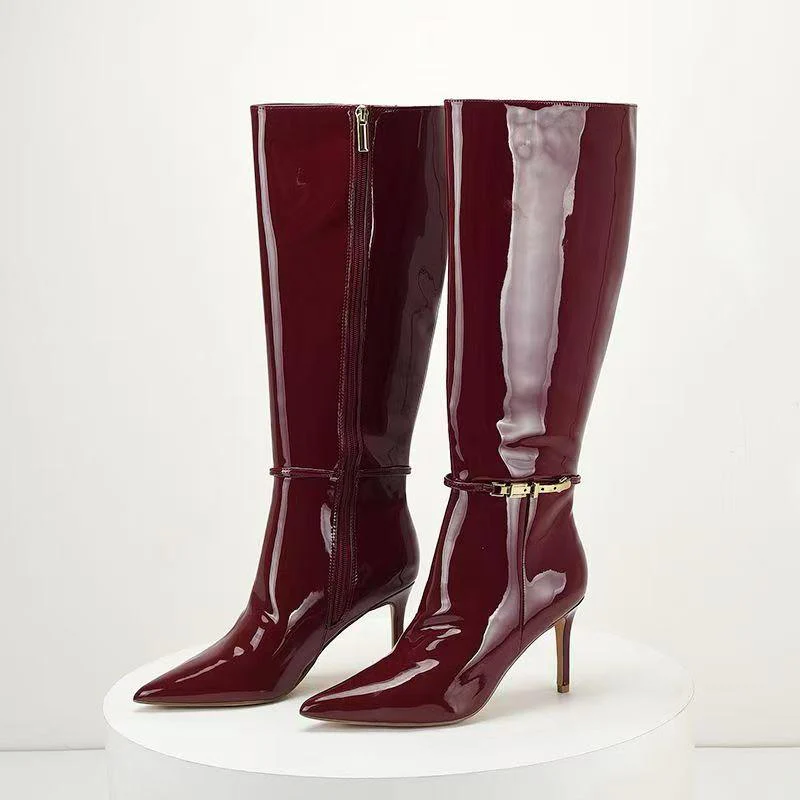Sergey Pointed Leather Boots In Wine - Image 2