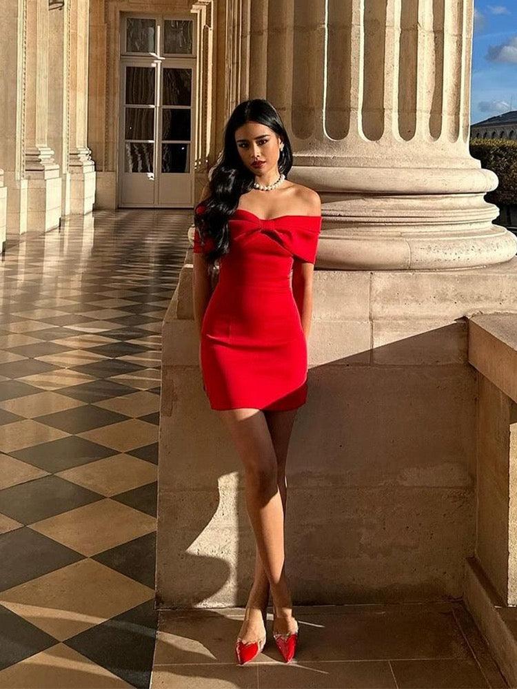 Serrie Red Bow Mini Dress - Image 3