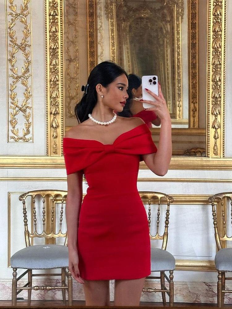 Serrie Red Bow Mini Dress - Image 4