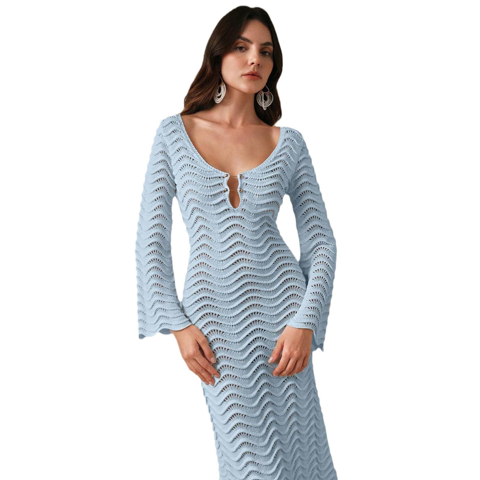 Shirly Luxe Crochet Knit Dress -Resortwear In Ice Blue - Image 2