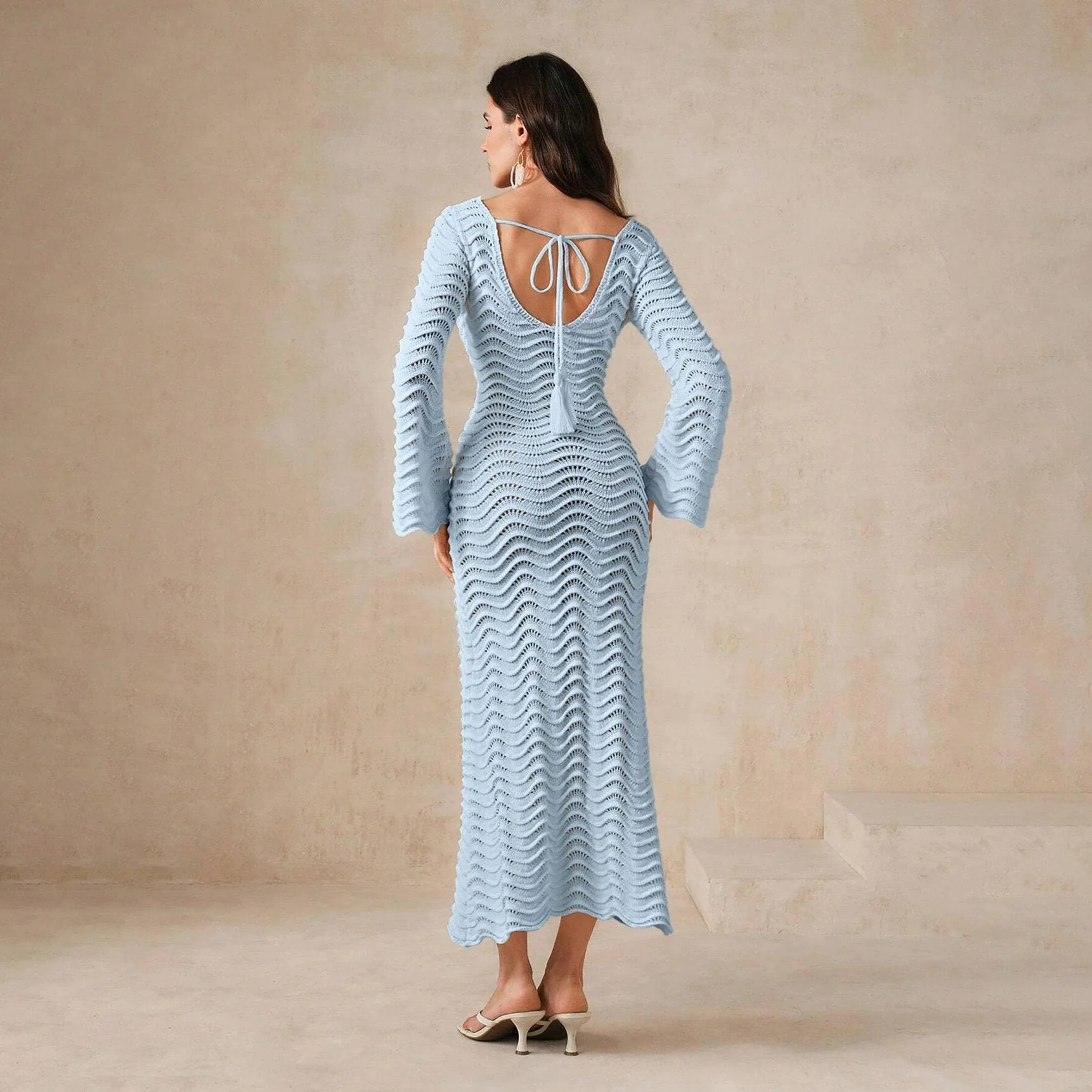 Shirly Luxe Crochet Knit Dress -Resortwear In Ice Blue - Image 4