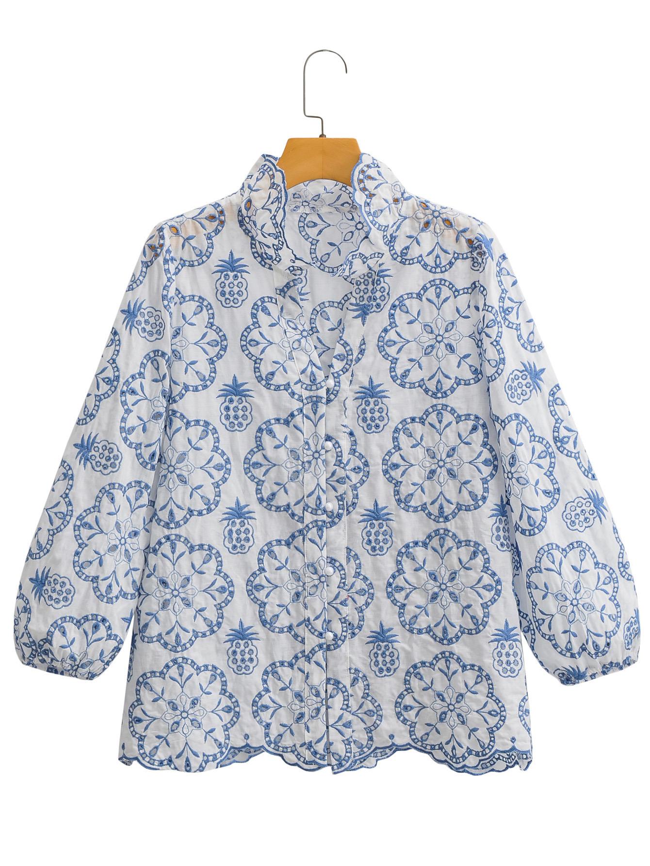 Silisa Eyelet Cotton Shirt In Blue - Image 2