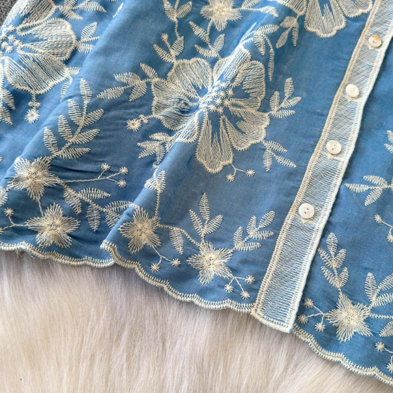 Siya Premium Embroidered Cotton Shirts In Blue - Image 3