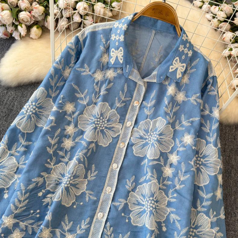 Siya Premium Embroidered Cotton Shirts In Blue - Image 6