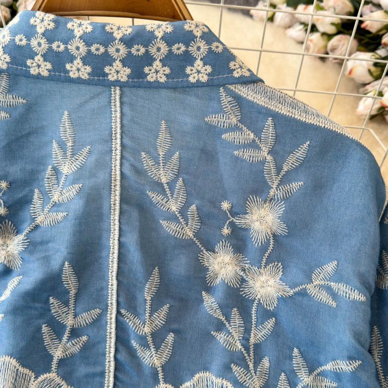 Siya Premium Embroidered Cotton Shirts In Blue - Image 8