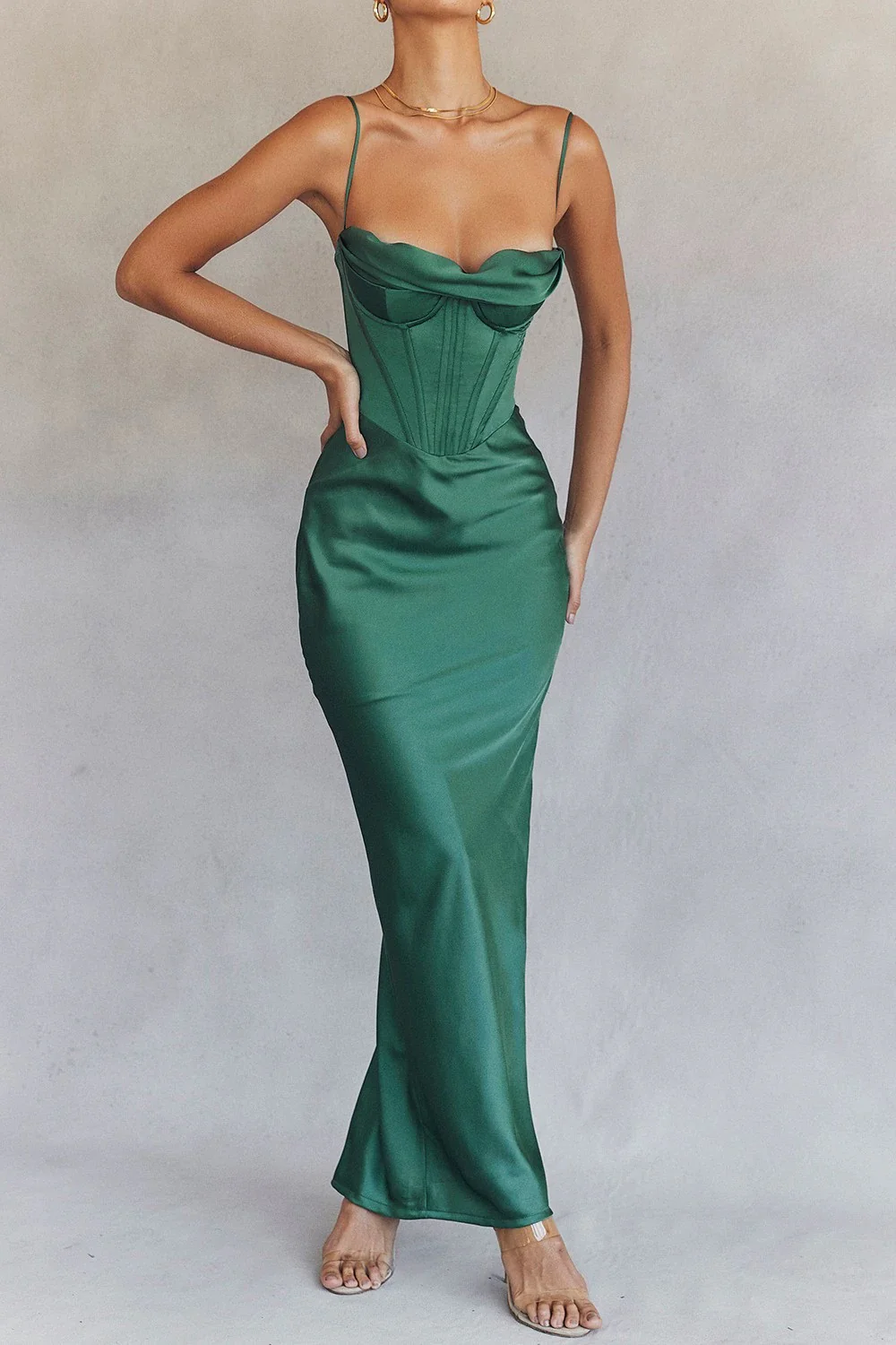 Sizzle Bodycon Corset Midi Dress in Green - Image 2