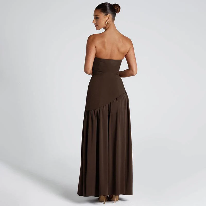 Sofiya Offshoulder Slit Maxi Dress With Scarf In Dark Brown - Image 7