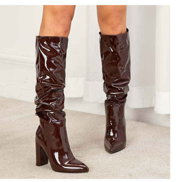 Sophie Knee High Block Leather Boots - Image 6